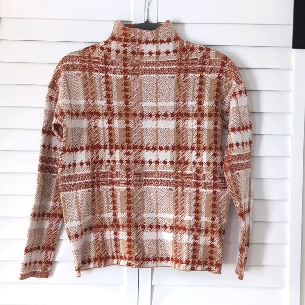 Rachel Zoe, Mock Turtleneck Sweater, Size XSmall, Houndstooth Plaid